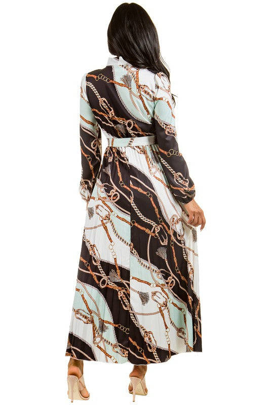 Pleated Long Sleeve Bow Tie Fashion Dress