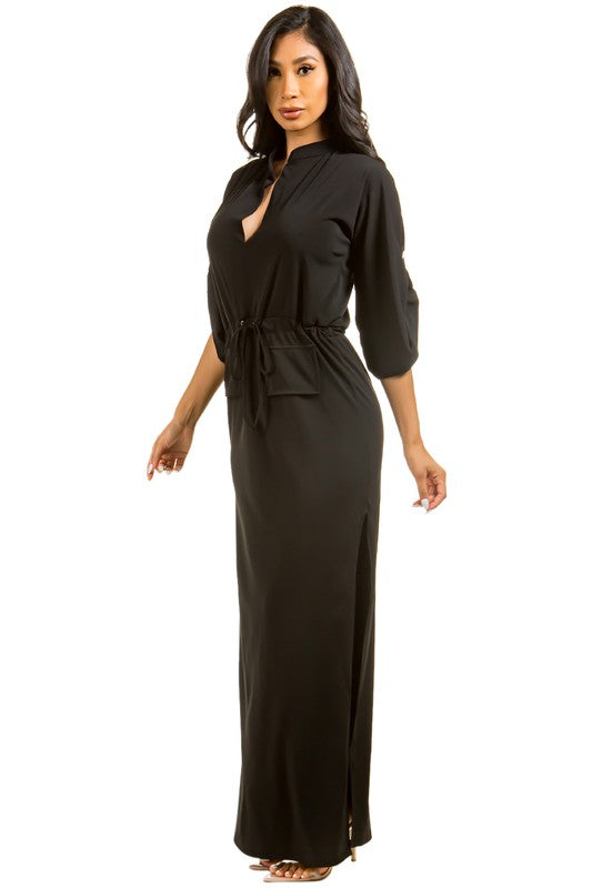 Sexy 3/4 Sleeve V-Neck Maxi Dress