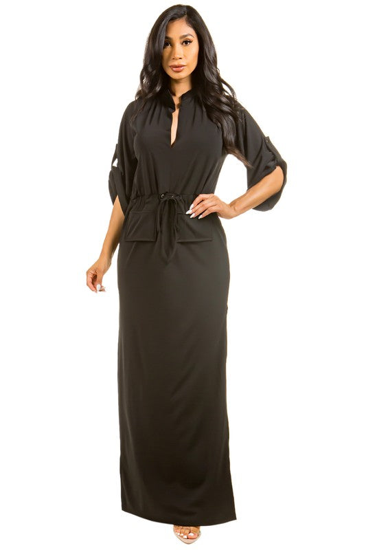 Sexy 3/4 Sleeve V-Neck Maxi Dress