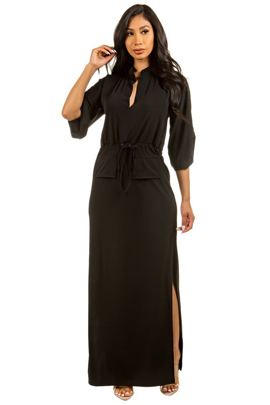 Sexy 3/4 Sleeve V-Neck Maxi Dress
