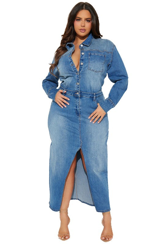 Long Sleeve Denim Maxi Dress
