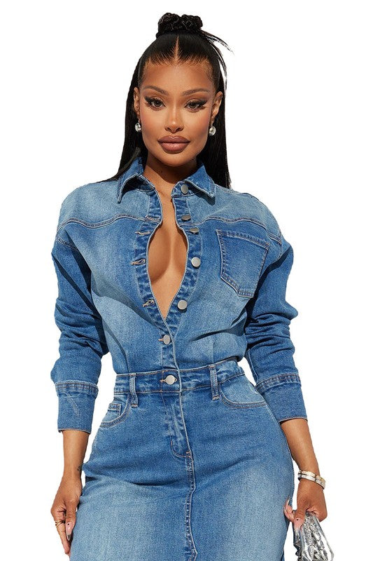 Long Sleeve Denim Maxi Dress