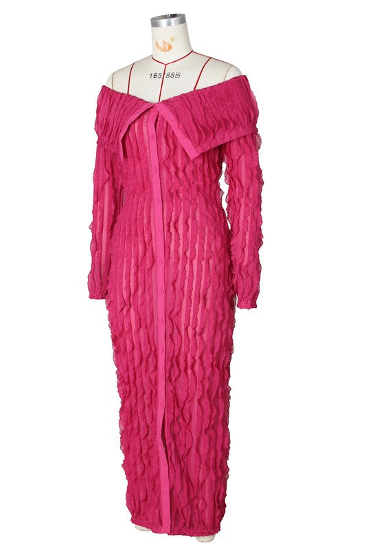 Off Shoulder Long Sleeve Maxi Dress