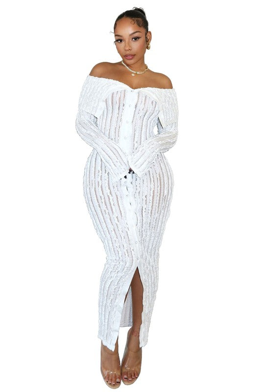 Off Shoulder Long Sleeve Maxi Dress