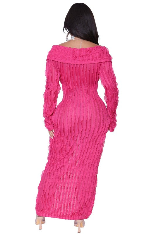Off Shoulder Long Sleeve Maxi Dress