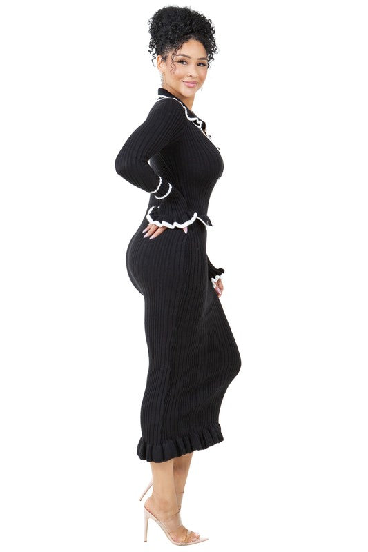 Sexy Long Sleeve Knit Maxi Dress
