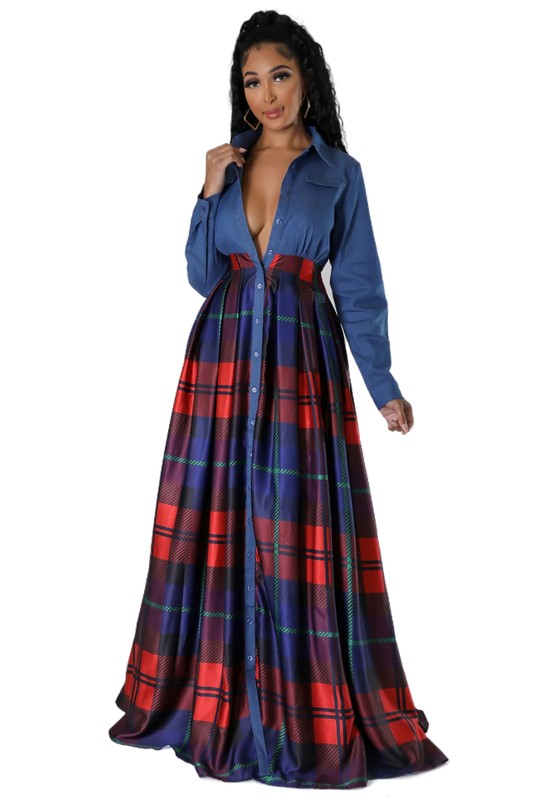 Long Sleeve Spread Collar Maxi Dress