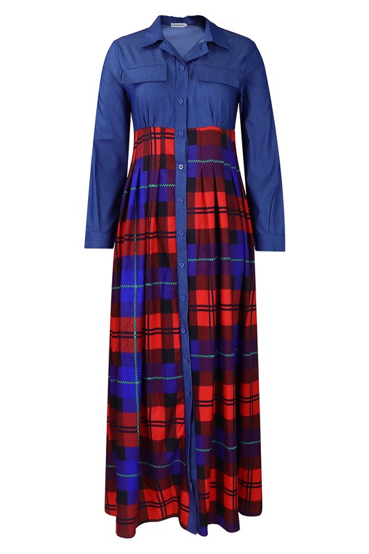 Long Sleeve Spread Collar Maxi Dress