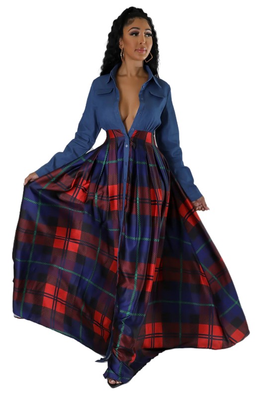 Long Sleeve Spread Collar Maxi Dress