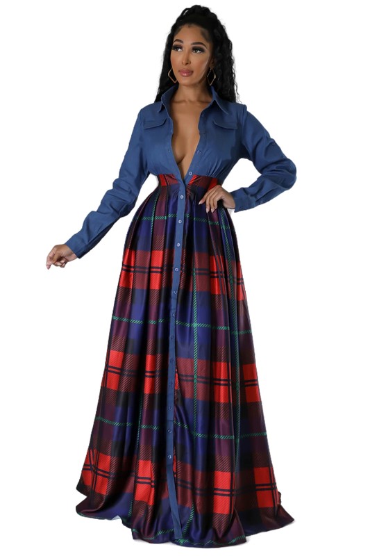 Long Sleeve Spread Collar Maxi Dress
