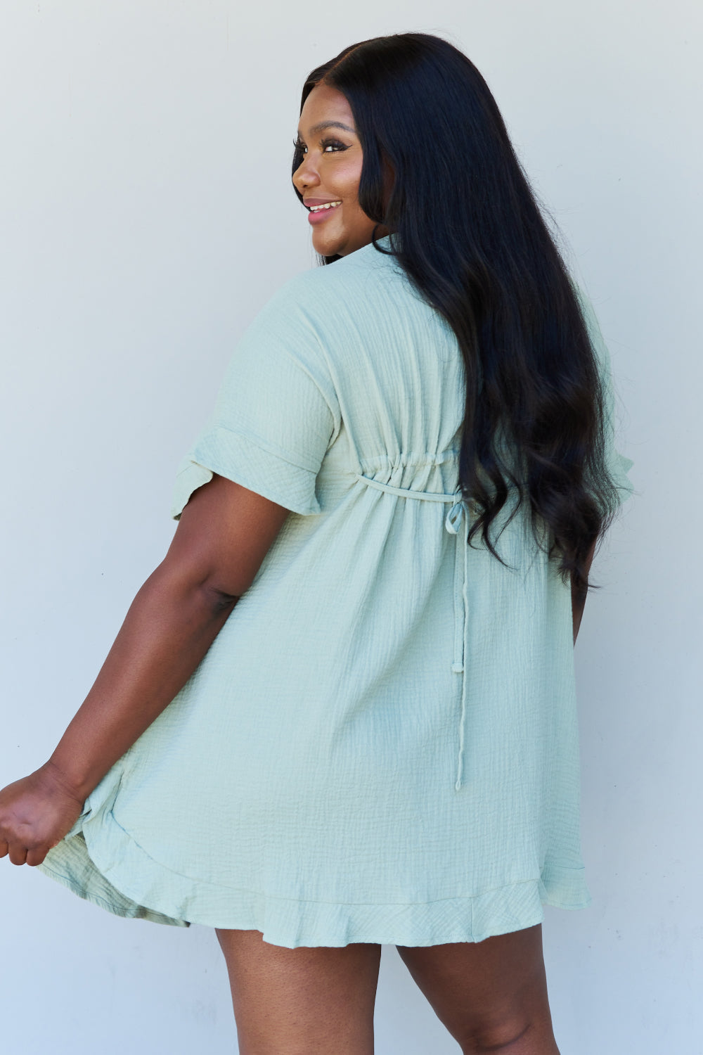 Full Size Ruffle Hem Drawstring Dress