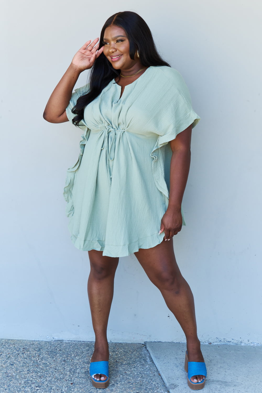 Full Size Ruffle Hem Drawstring Dress