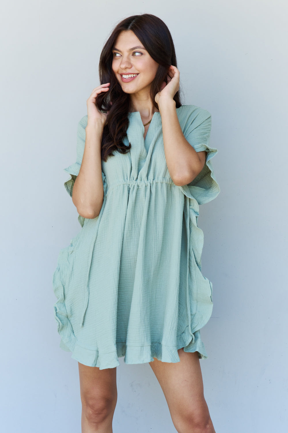 Full Size Ruffle Hem Drawstring Dress