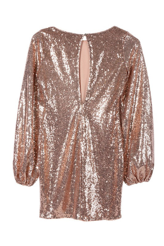 Sequin Puff Sleeve Mini Dress