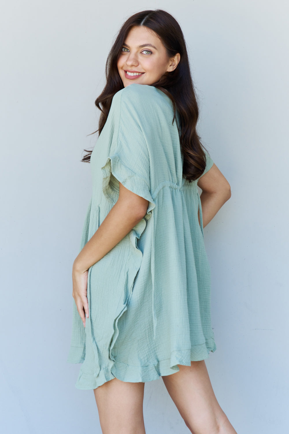 Full Size Ruffle Hem Drawstring Dress