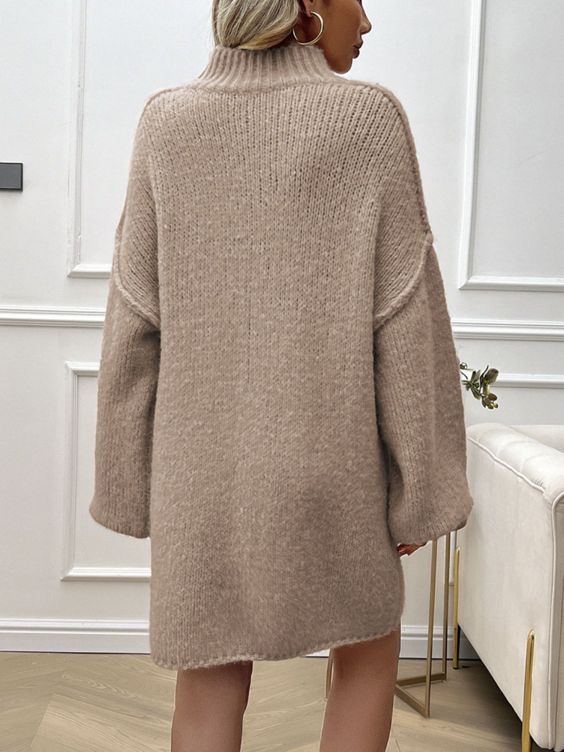 Mock Neck Long Sleeve Mini Sweater Dress