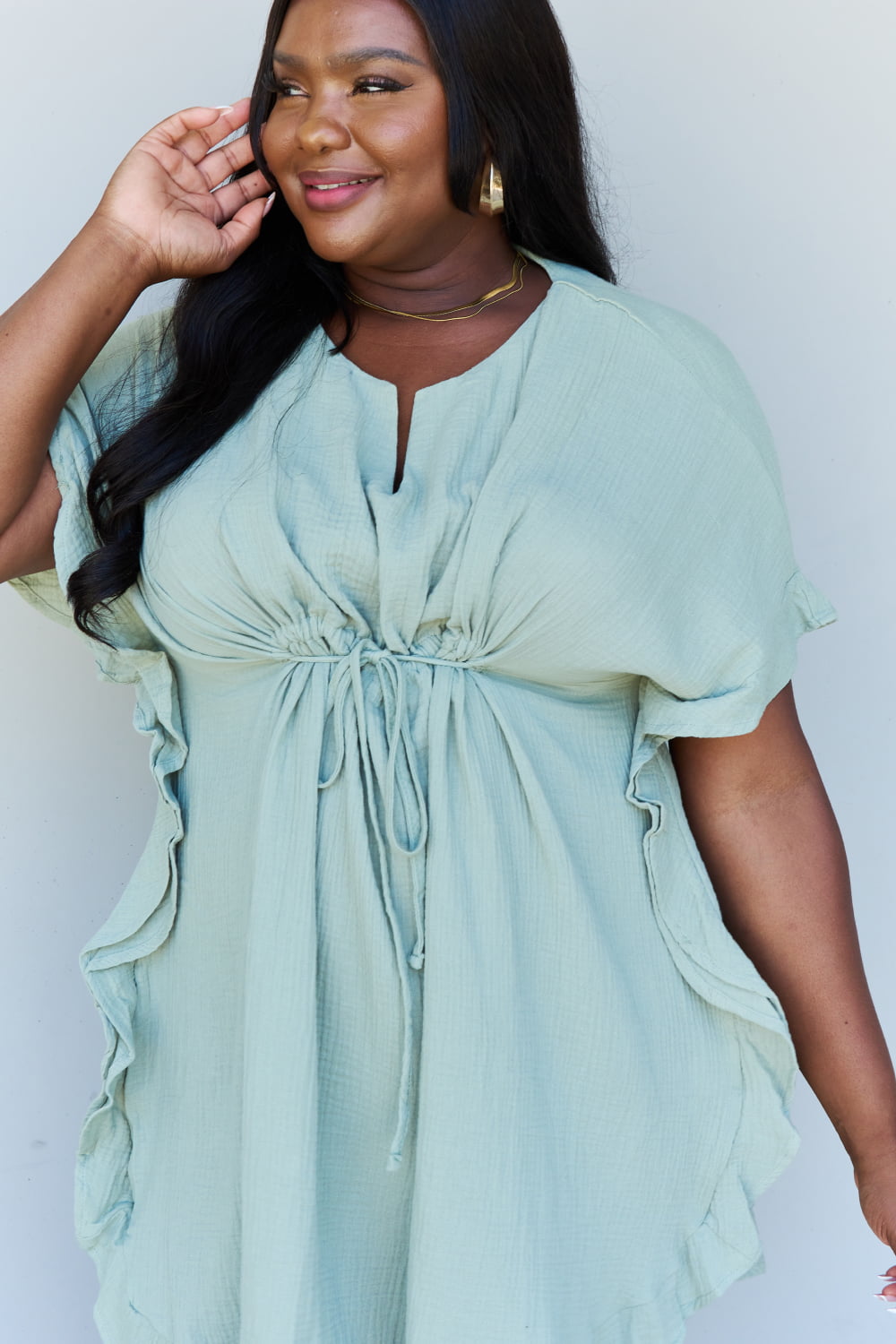 Full Size Ruffle Hem Drawstring Dress