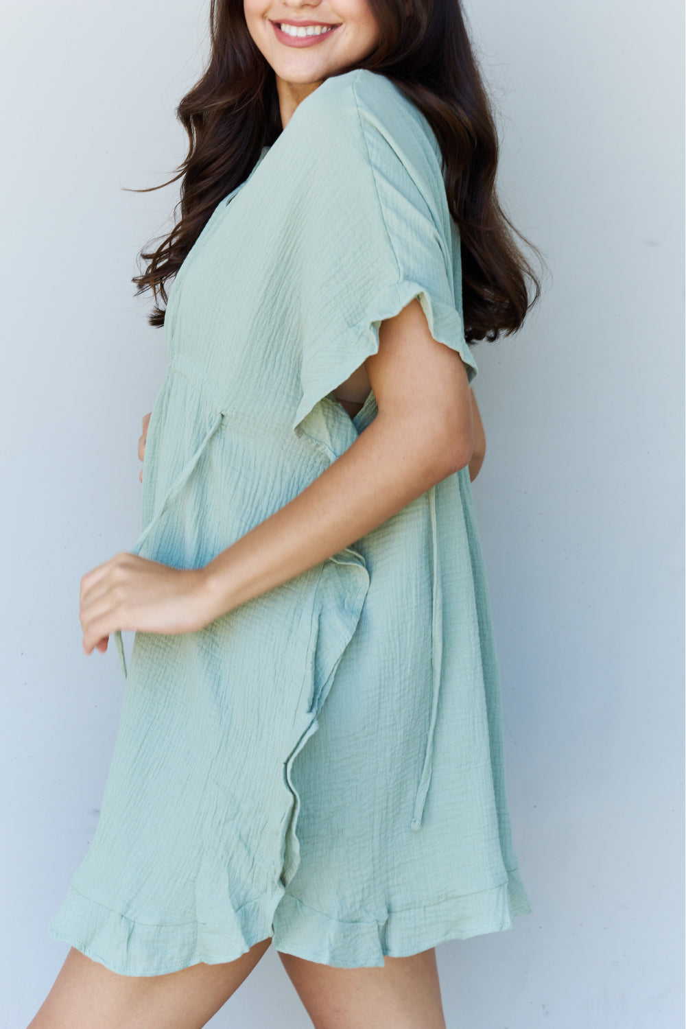Full Size Ruffle Hem Drawstring Dress