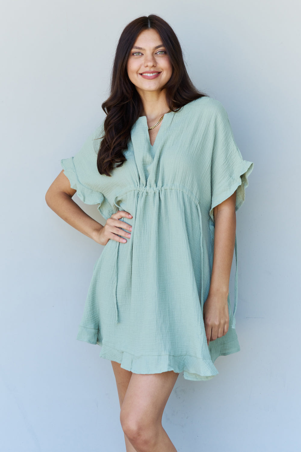 Full Size Ruffle Hem Drawstring Dress