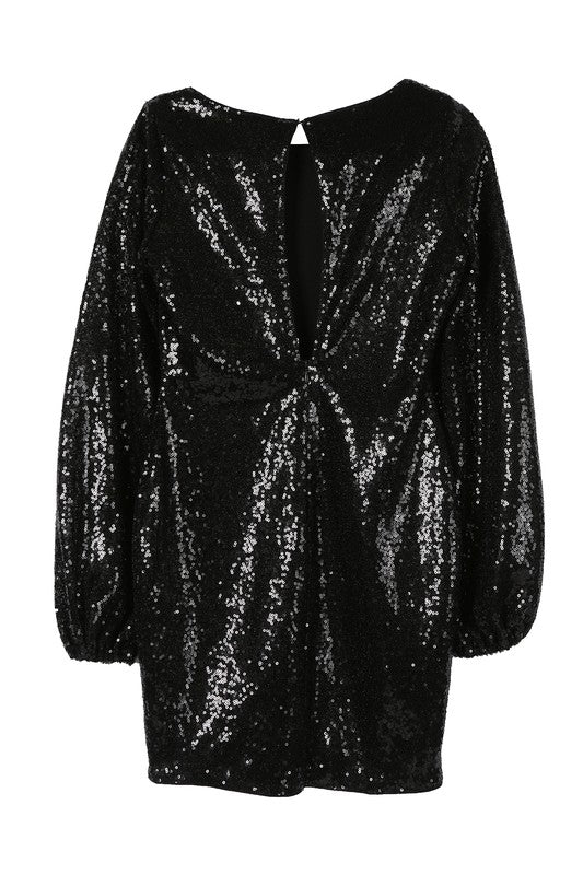 Sequin Puff Sleeve Mini Dress