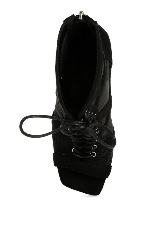 Mesh Lace-Up Ankle Boots