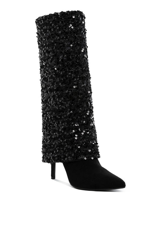 Sequin Fold-Over Calf Boots