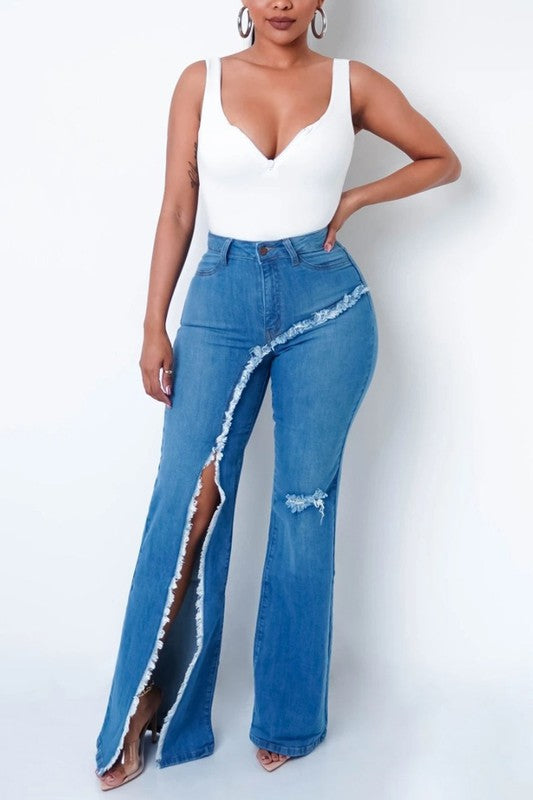 Sexy Fitted Split Leg Jeans