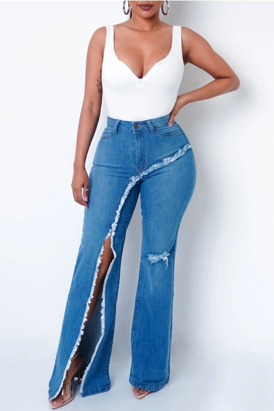 Sexy Fitted Split Leg Jeans