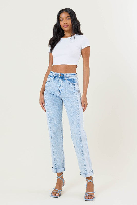 High-Rise Color Block Boyfriend Jeans