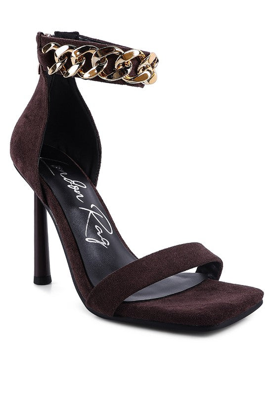 Heeled Faux Suede Chain Strap Sandal