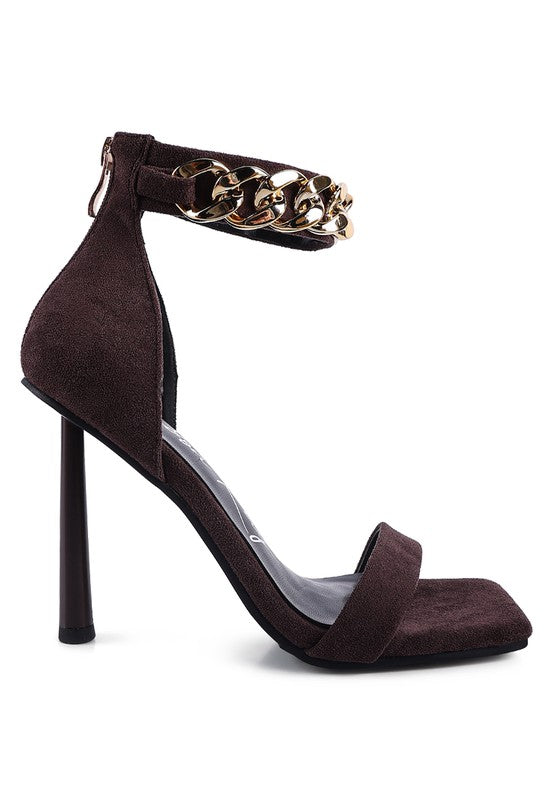 Heeled Faux Suede Chain Strap Sandal