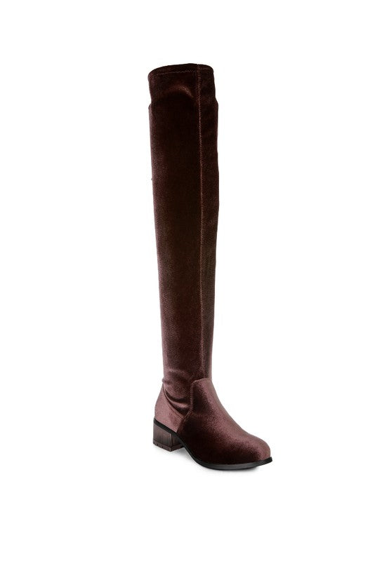 Velvet Over The Knee Clear Heel Boots