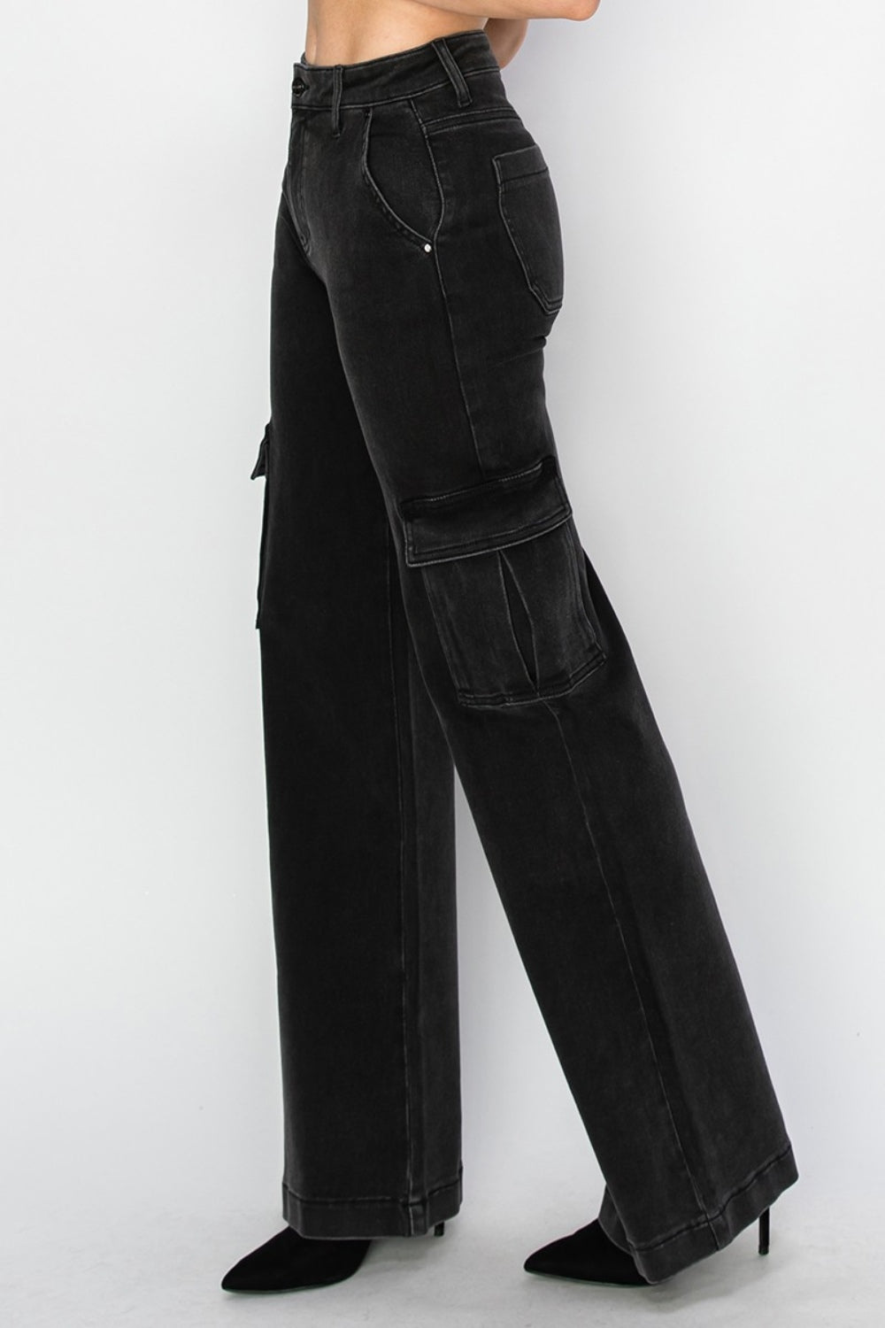 Full Size High Rise Wide Leg Cargo Jeans