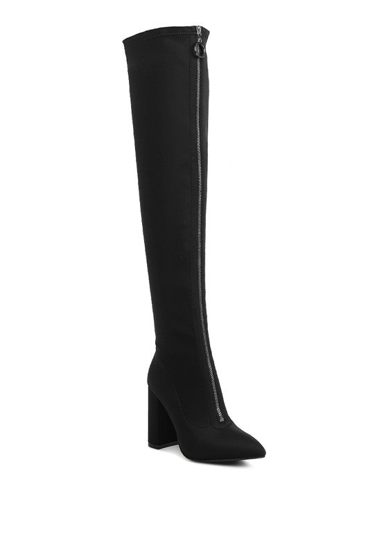 Block Heel Metallic Zipper Over-the-Knee Boot