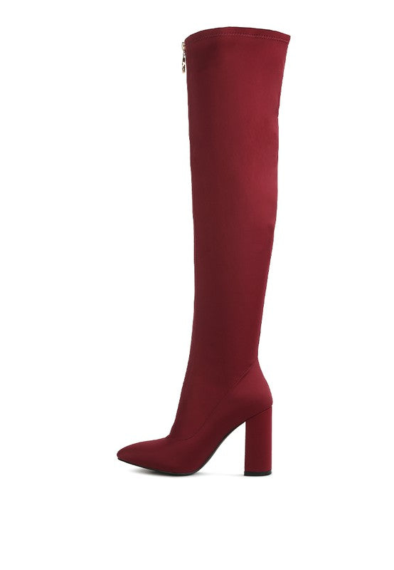 Block Heel Metallic Zipper Over-the-Knee Boot