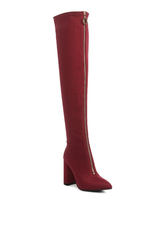 Block Heel Metallic Zipper Over-the-Knee Boot