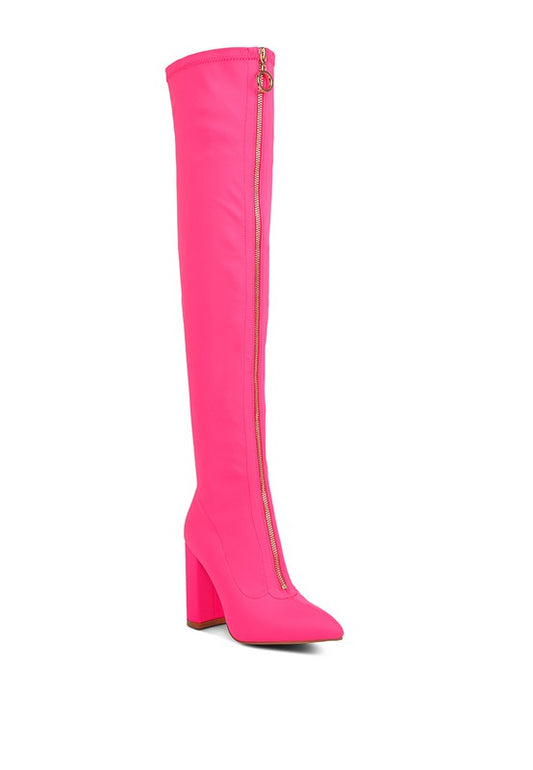 Block Heel Metallic Zipper Over-the-Knee Boot