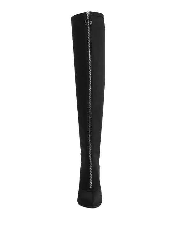 Block Heel Metallic Zipper Over-the-Knee Boot