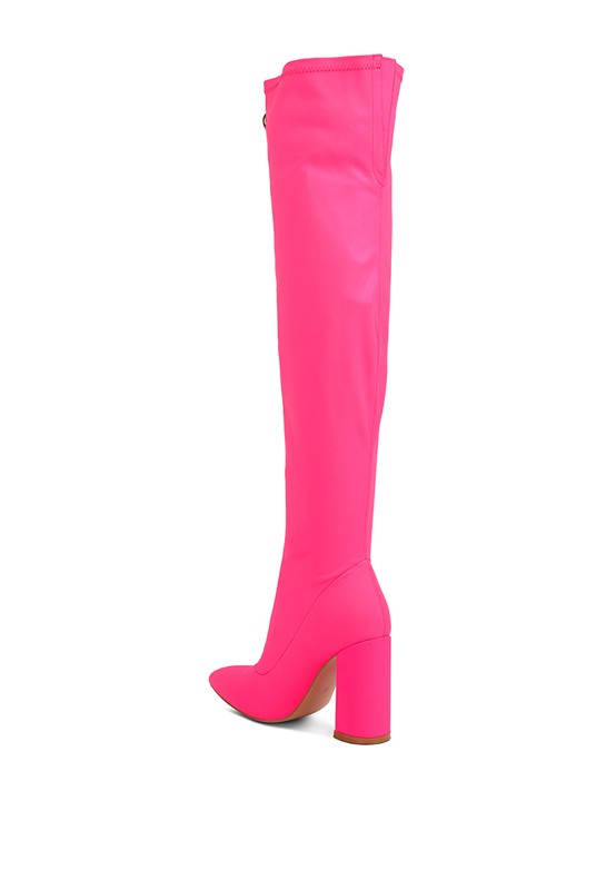 Block Heel Metallic Zipper Over-the-Knee Boot