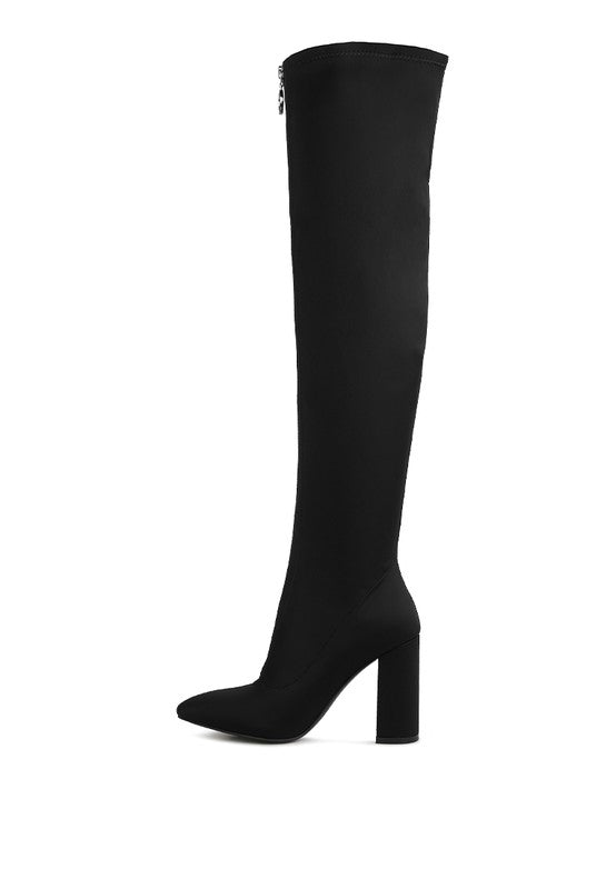 Block Heel Metallic Zipper Over-the-Knee Boot