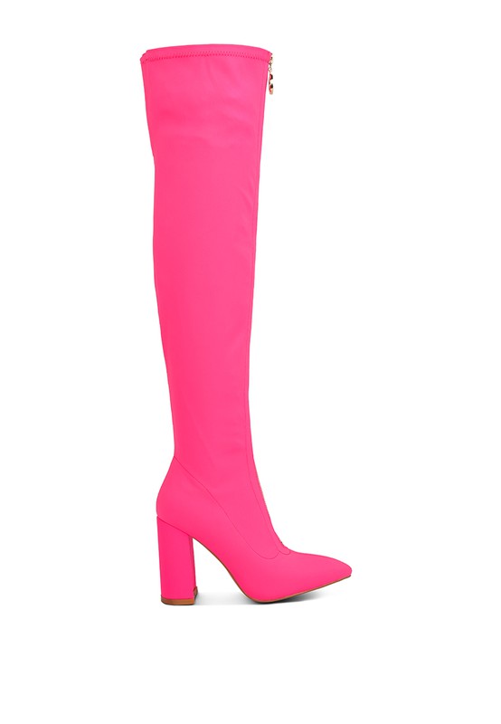 Block Heel Metallic Zipper Over-the-Knee Boot