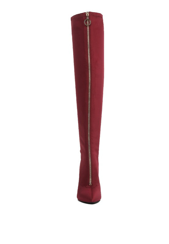 Block Heel Metallic Zipper Over-the-Knee Boot