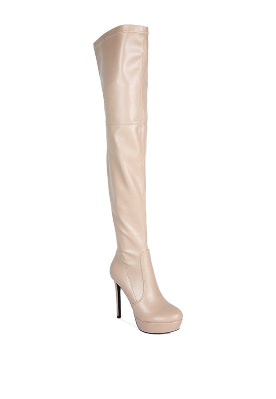 Faux Leather High Heeled Long Boots