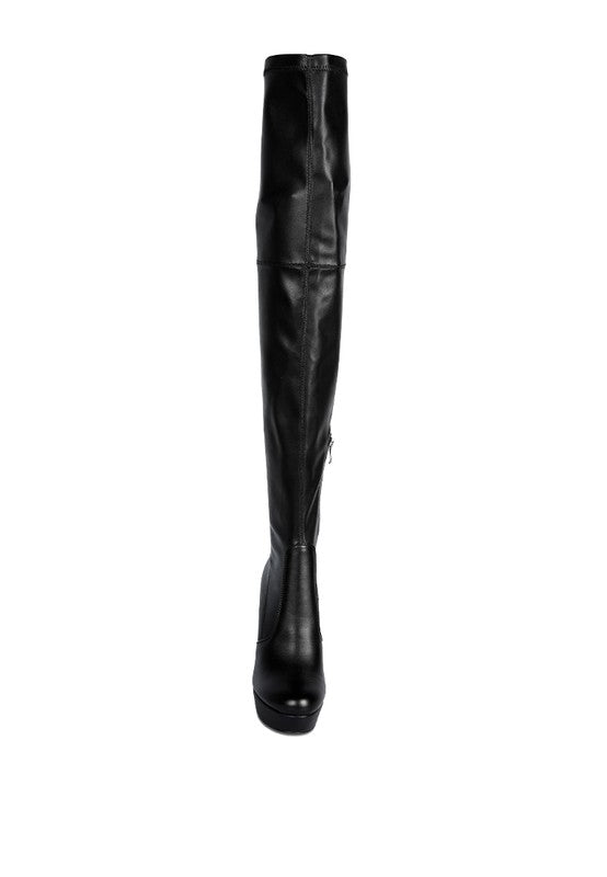 Faux Leather High Heeled Long Boots