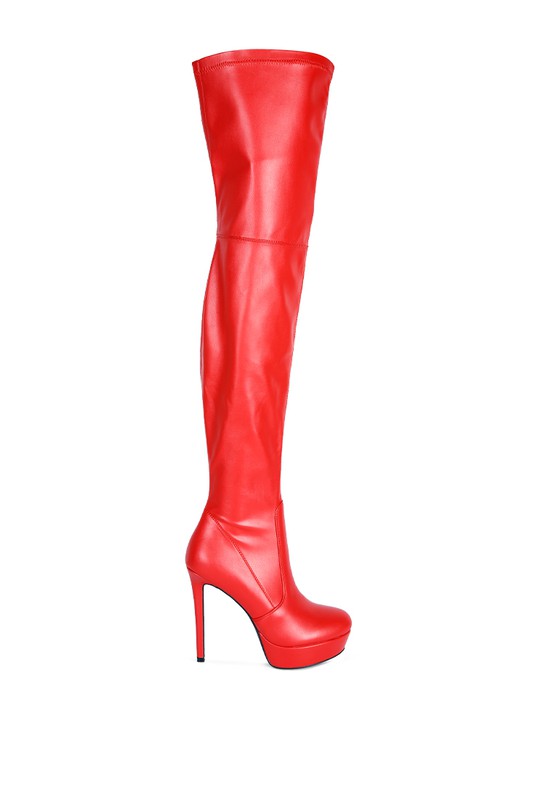 Faux Leather High Heeled Long Boots