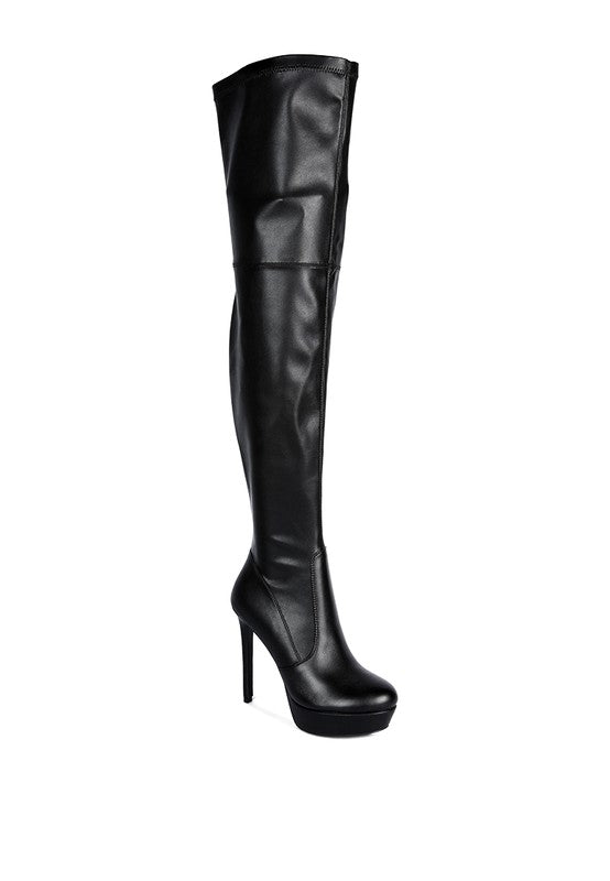 Faux Leather High Heeled Long Boots