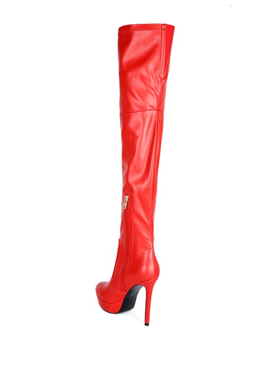 Faux Leather High Heeled Long Boots