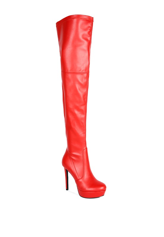 Faux Leather High Heeled Long Boots