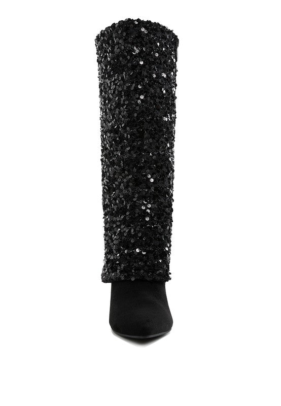 Sequin Fold-Over Calf Boots