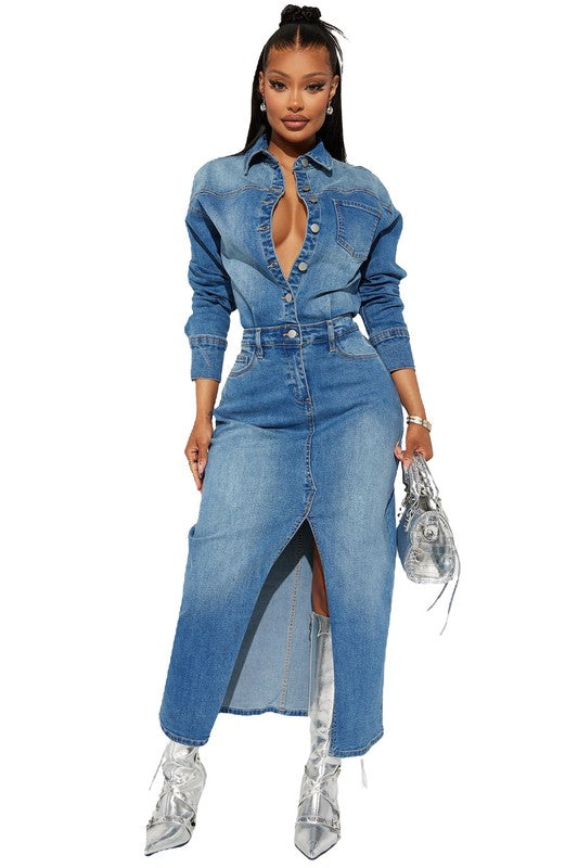 Long Sleeve Denim Maxi Dress